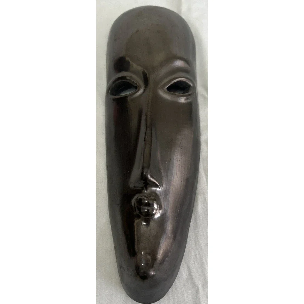 Vintage Doña Rosa Oaxaca Barro Negro Black Clay Mask Signed Mexican Pottery